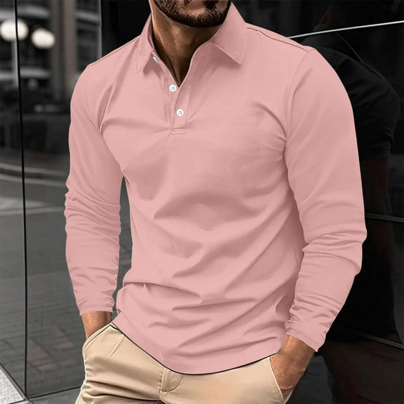 Elvqul Mens Long Sleeve Shirts Formal Turn down Collar Summer Button up Breathable Shirts for Men Pink