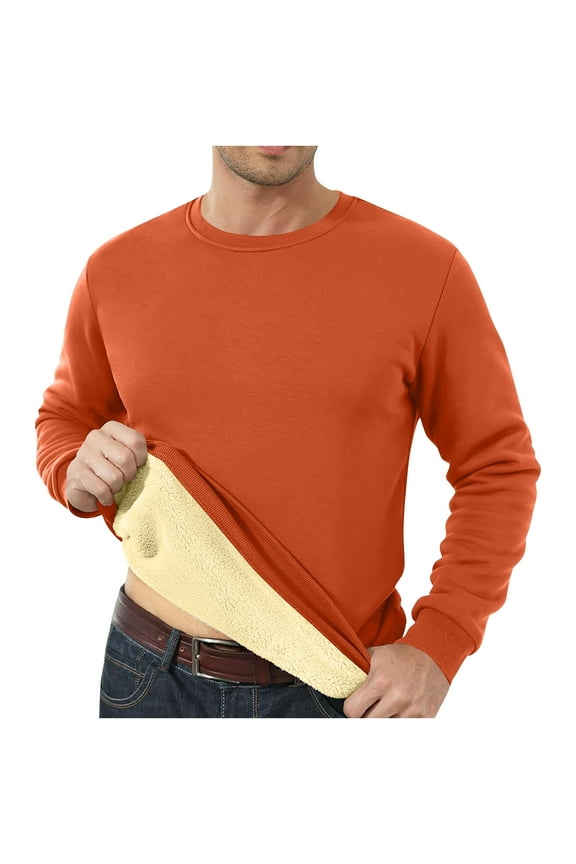 Mens Plain T-Shirts Fleece Pullover Casual Winter Base Layer Crew Neck Long Sleeve Shirts for Men Thicken Thermal