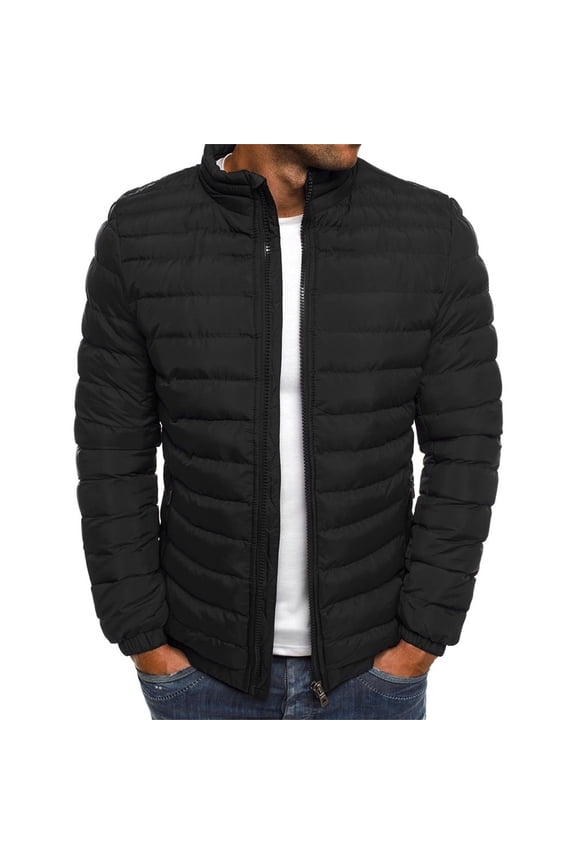Mens Puffer Jackets Hoodie Zipper Thermal Warm Insulated , Casual Coat for Men Black , SIZE M