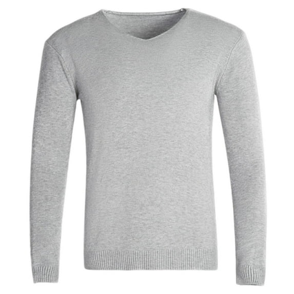 Elvqul Mens Pullover Sweater Big and Tall Gray Casual Sweater for Men V Neck