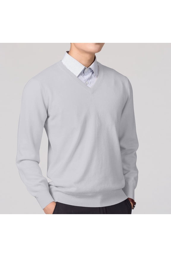 Mens Pullover Sweater Big and Tall V Neck Solid Color Knitted Sweater for Men Gray