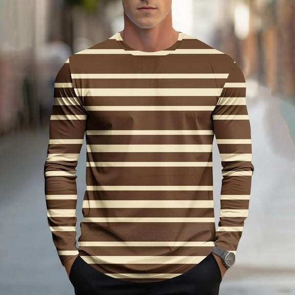 Hipattires Mens Shirts Long Sleeves Big and Tall, Striped Winter Crew Neck Pullover Graphics, Casual Trendy Fashion