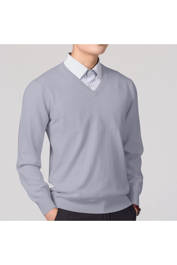 Mens Sweater Big and Tall V Neck Solid Color Dark Gray Pullover Sweater for Men