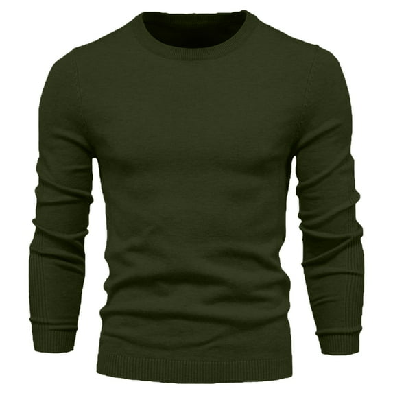 Elvqul Mens Sweater Round Neck Fall Winter Solid Color Pullover Sweater for Men Long Sleeve
