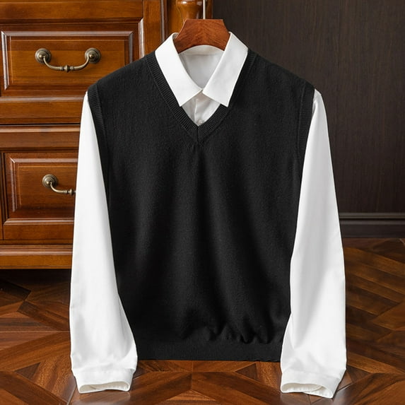 Elvqul Mens Sweater Vest Black V Neck Solid Sweater for Men