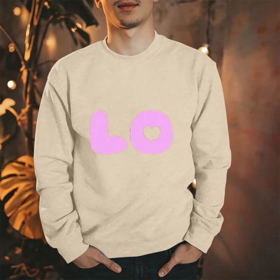 Elvqul Mens Sweatshirts Crew Neck Long Sleeve Beige Sweatshirts for Men No Hood