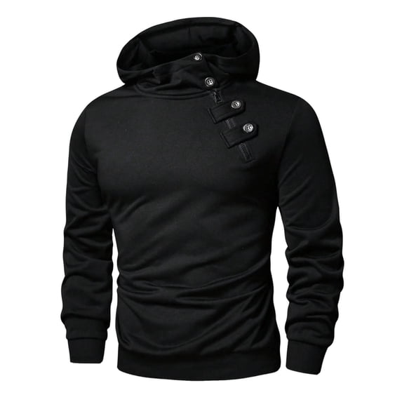Elvqul Mens Sweatshirts Plain Black with Zip Hoodies for Men Winter