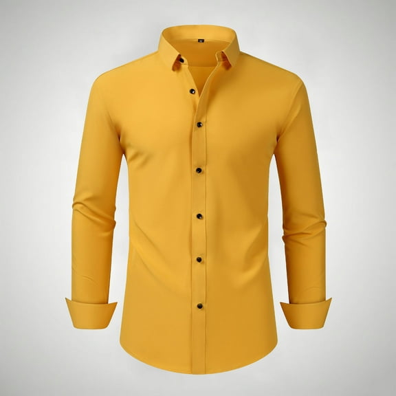 Elvqul Mens Turndown Collar Shirts Stylish Long Sleeve Work Button down Gold Shirts for Men Graphic