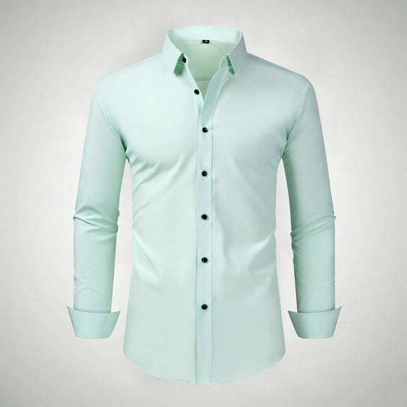 Elvqul Mens Work Shirts Button down Formal Turn down Collar Long Sleeve Breathable Shirts for Men Green