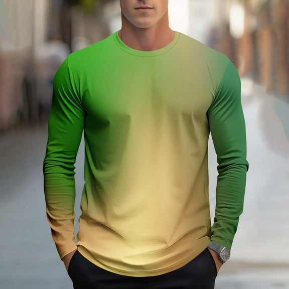 Hipattires Mens Workout Shirts Long Sleeve Tops Pullover Plus Size , Crew Neck Gradient Print Spring/Winter Shirts for Men Casual