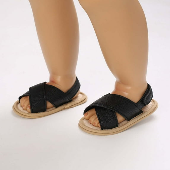 Hipattires Newborns Sandals Under $5 Black Leather Shoes for Boys and Girls