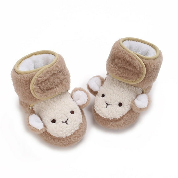 Hipattires Newborns Shoes Winter Brown Fleece Easy on Shoes for Boys and Girls