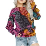 Hipattires Orange Toddlers Sweatshirts Print Kids Crew Neck Comfortable Fashion Shirts Girls Blouses Long Sleeve Sweatshirts