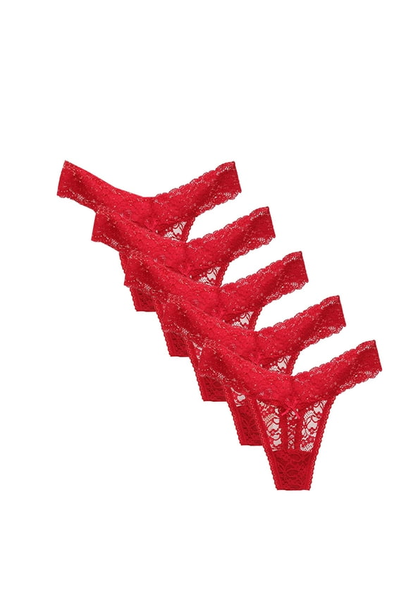 Panties for Women Plus Size String Thongs Plain Red Comfortable 5 Pack Lace Panties