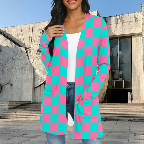 Hipattires Pattern Cardigans for Women Trendy Hot Pink Cardigans with Pockets Long Sleeve Womens Sweaters Spring