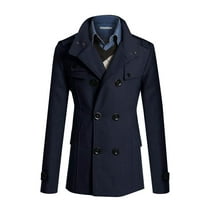 Elvqul Peacoat for Men Fashion Outerwear Navy Winter Big and Tall Coats Wool Mens Jacket