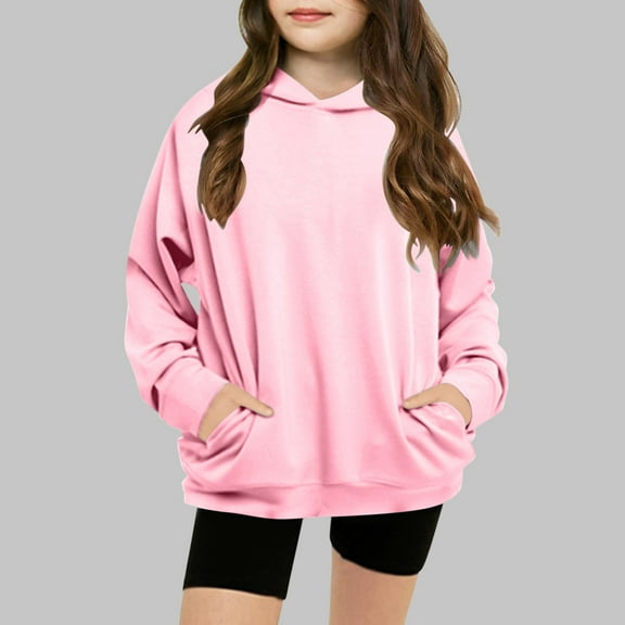 Elvqul Plain Sweatshirts for Big Girls Pullover Shirts Youth Long Sleeve Girls Hoodies Pink