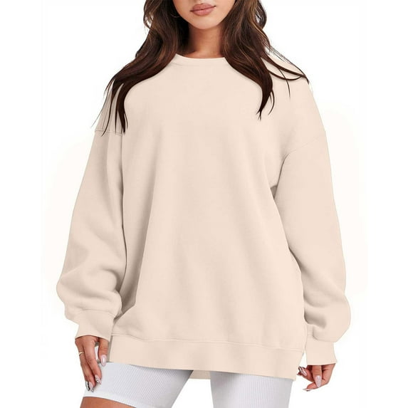 Elvqul Plain Sweatshirts for Women Khaki Pullover Long Sleeve Tunic Womens Sweatshirts no Hood