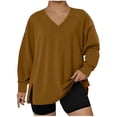 thumbnail image 1 of Hipattires Plus Size Tops for Women V Neck Oversized Pullover Casual Fall Winter Loose Large Fashion Ladies Shirts Solid Color, 1 of 4
