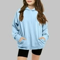 thumbnail image 1 of Elvqul Pullover Hoodies for Big Girls Plain Shirts Hooded Long Sleeve Light Blue Cute Girls Sweatshirts, 1 of 9