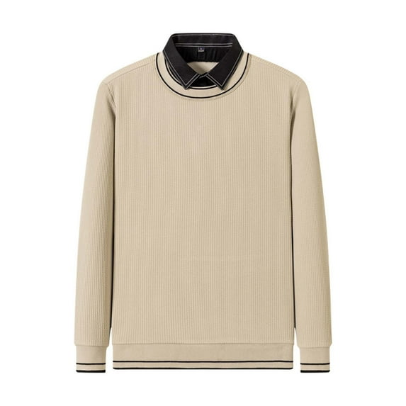 Elvqul Pullover Sweater for Men Khaki Casual Layer Big and Tall Mens Sweater