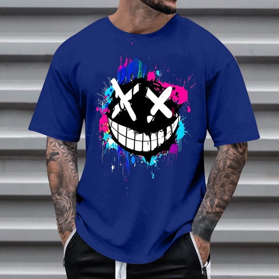 Elvqul Shirts for Men Blue Pullover Stylish Sleeveless Workout Athletic Mens Graphic Tees