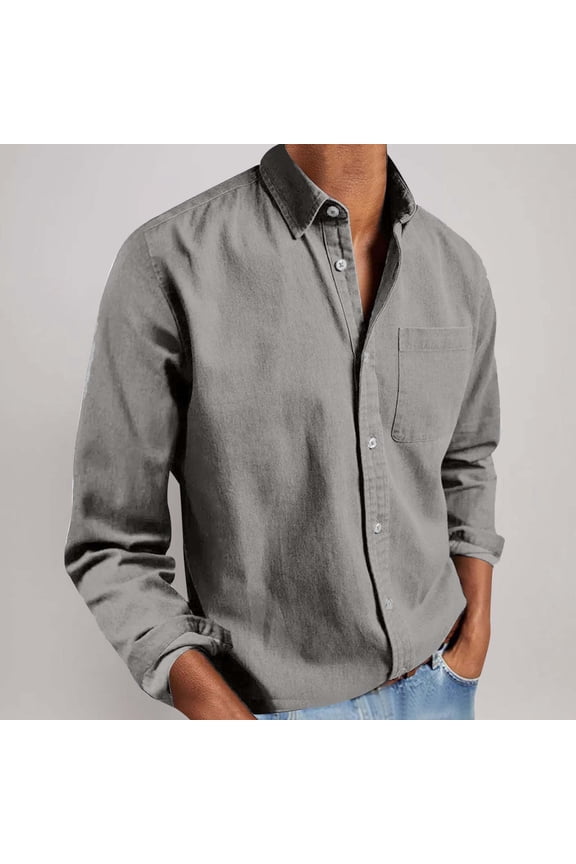 Shirts for Men with Pockets Work Gray Button up Stylish Solid Long Sleeve Mens Shirts