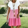 thumbnail image 1 of Hipattires Short Sleeve Dresses Women Summer Patchwork Midi Dresses Pullover V-Neck Fashion Pink Casual Dresses, 1 of 6