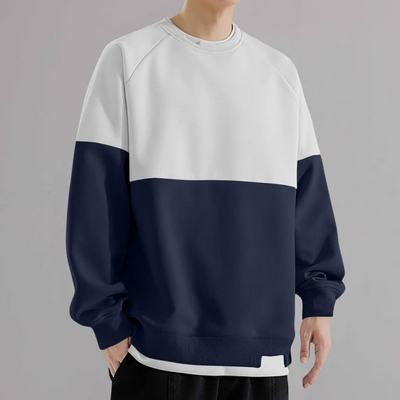 Elvqul Solid Color Sweatshirts for Men Gray Crewneck Long Sleeve Mens Sweatshirts Tall