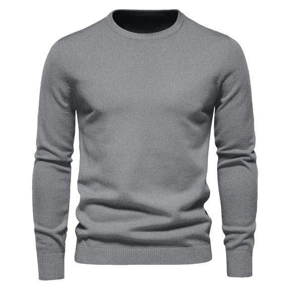 Elvqul Sweater for Men Crew Neck Long Sleeve Solid Gray Mens Pullover Sweater