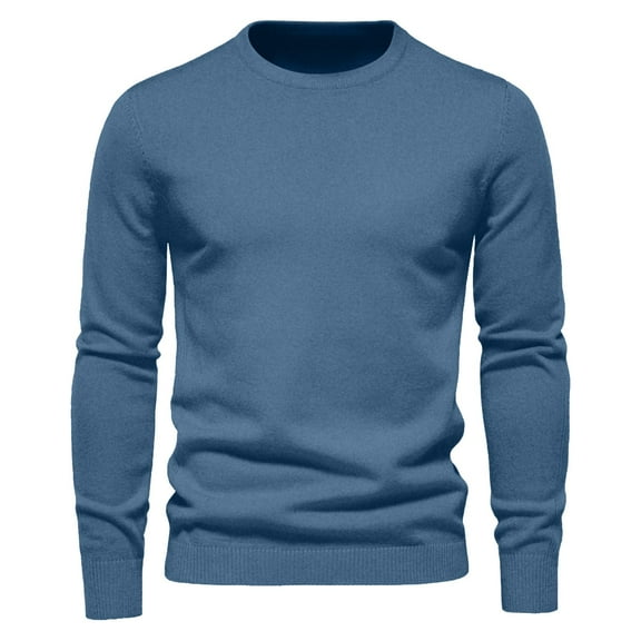 Elvqul Sweater for Men Crewneck Everyday Solid Color Mens Pullover Sweater Blue