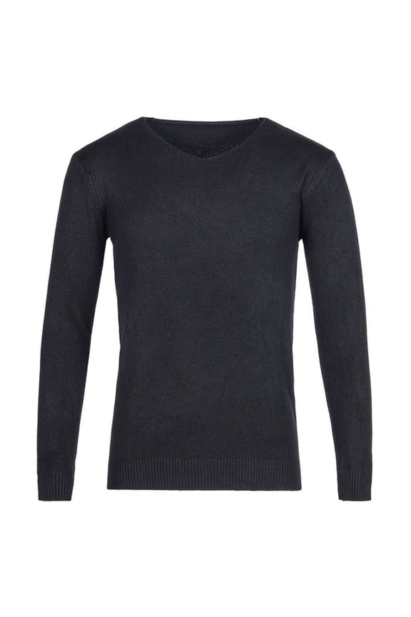Sweater for Men Fall Winter Solid Color Black Big and Tall Mens Pullover Sweater V Neck