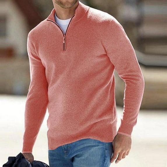 Elvqul Sweater for Men with Zipper Big and Tall Stretchy Solid Mens Pullover Sweater Long Sleeve