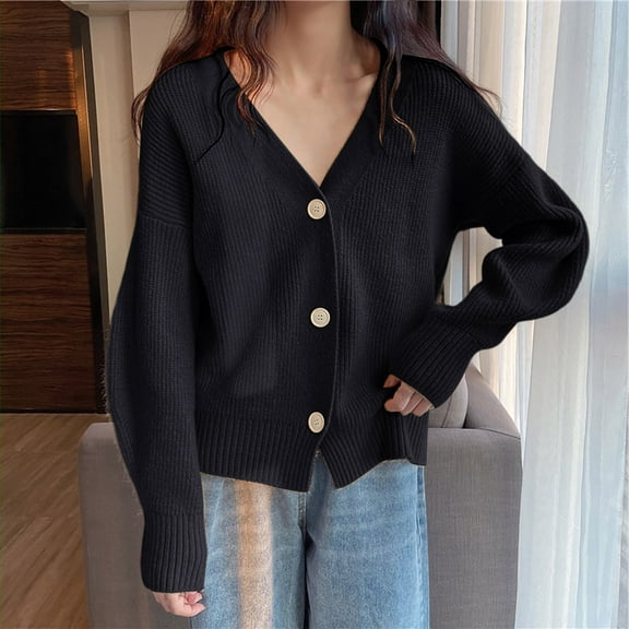 Elvqul Sweater for Women Shirts Solid Casual Black Long Sleeve Ladies Sweater