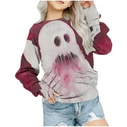 ALMUT WEITZE Hipattires Red Sweatshirts for Girls Kids Crew Neck Pattern Casual Tops Comfy Shirts Long Sleeve Sweatshirts