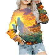 Hipattires Sweatshirts for Baby Girls Long Sleeve Yellow Crewneck Fashion Blouses Print Shirts Comfortable Sweatshirts