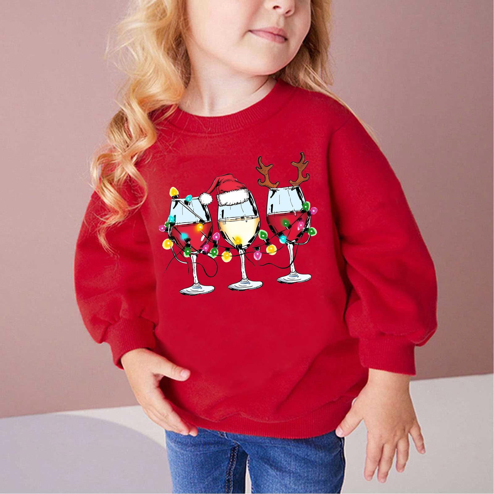 Hipattires Sweatshirts for Kids Girls Red Fashion Long Sleeve Print
