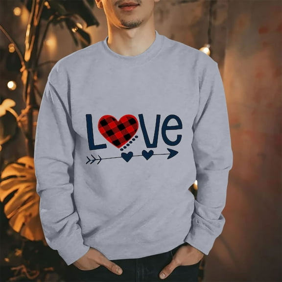 Elvqul Sweatshirts for Men Gray Graphic No Hood Crewneck Mens Sweatshirts Long Sleeve