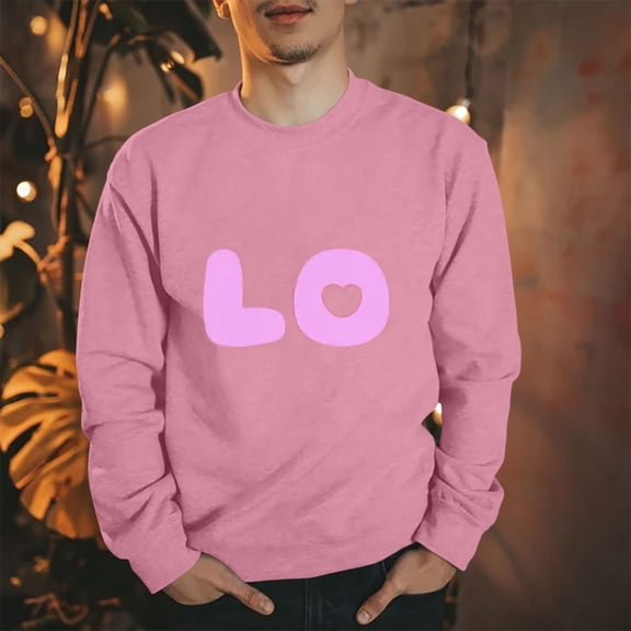 Elvqul Sweatshirts for Men No Hood Long Sleeve Graphic Mens Sweatshirts Pink