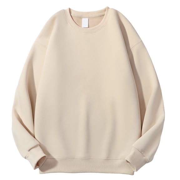 Elvqul Sweatshirts for Men Pullover Crewneck No Hood Solid Long Sleeve Mens Sweatshirts Beige