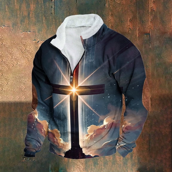 Elvqul Sweatshirts for Men Zip up Graphic Crew Neck No Hood Black Mens Sweatshirts Long Sleeve