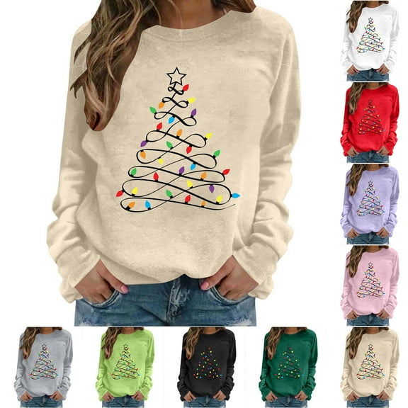 Hipattires Sweatshirts for Women Christmas, Christmas Clothes for Women, Printed Loose Fashion Long Sleeve, Khaki