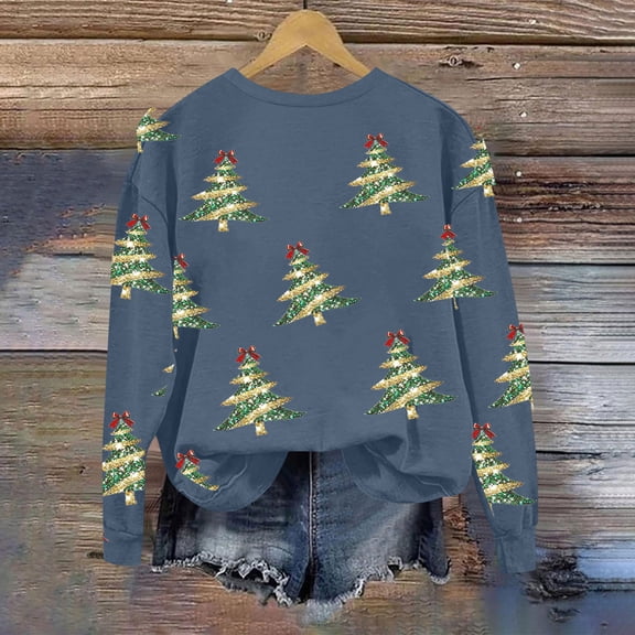 Hipattires Sweatshirts for Women Christmas, Womens Clothes Christmas, Graphic Loose Fashion Long Sleeve, Navy