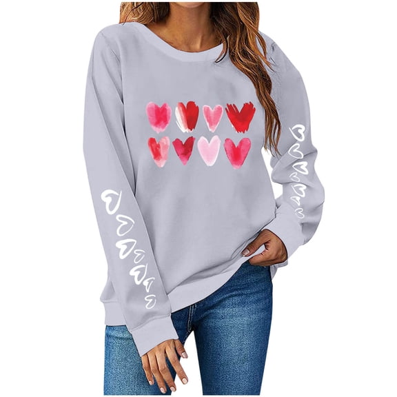 Elvqul Sweatshirts for Women Gray Pullover Sweatshirts Graphic Trendy no Hood Juniors Shirts Long Sleeve