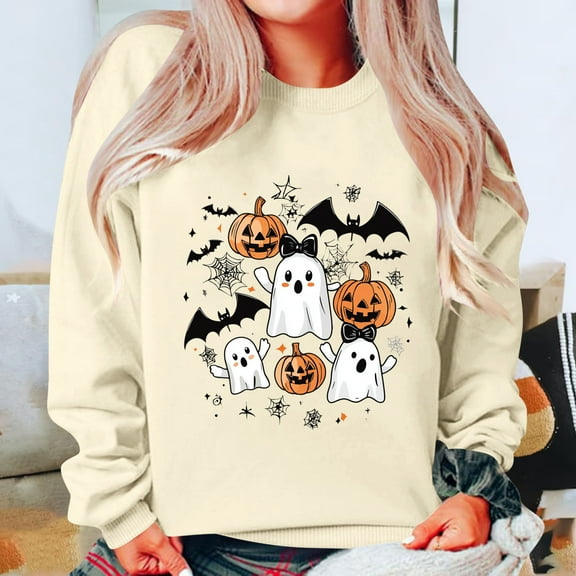 Elvqul Sweatshirts for Women Pattern Plus Size Pullover Crewneck no Hood Khaki Ladies Sweatshirts Long Sleeve