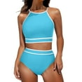 thumbnail image 1 of Hipattires Swimsuits Women Athletic Light Blue Summer Bikini Sets Two Piece Swimwear High Waisted Solid Ladies Bathing Suits, 1 of 7