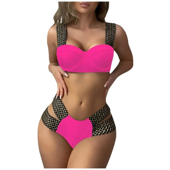 Hipattires Swimsuits Women Athletic Two Piece Solid Fashion Bikini Sets Hot Pink with Molded Cups Swimwear Ladies Bathing Suits