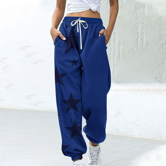 Elvqul Trendy Pants for Women with Pockets Sweatpants Jogger Blue Womens Sweatpants