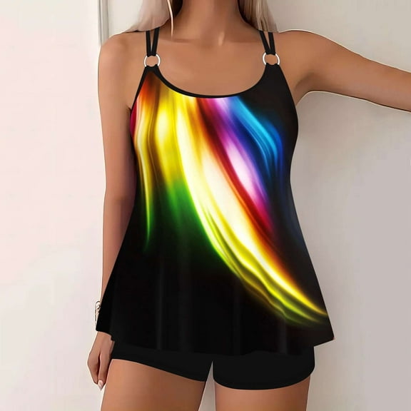 Elvqul Womens Bathing Suit Black Cover up Beach Two Piece Tankini for Juniors