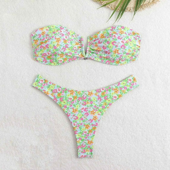 Hipattires Womens Bathing Suits Graphic Two Piece Comfy with Molded Cups Bikini Sets Green Juniors Athletic Swimwear Swimsuits